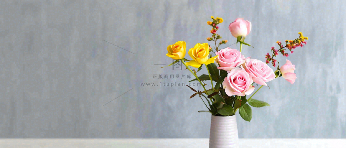 简约的墙面前有一瓶鲜花花束绿植,鲜艳清新新鲜室内装饰摄影图