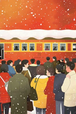 新年春节春运高铁火车回家过年卡通插画背景