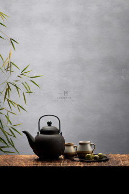 简约古典煮茶大气竹叶节气海报背景
