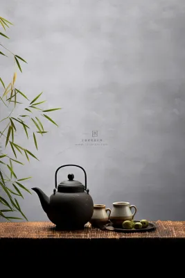 简约古典煮茶大气竹叶节气海报背景 简约古典煮茶大气竹叶节气海报背景