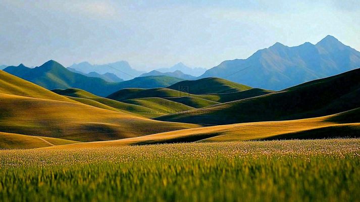 立秋高山草甸黄色山峦风景摄影图