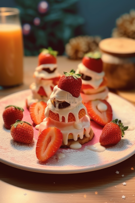 圣诞节日甜点奶油装饰草莓甜点摄影图