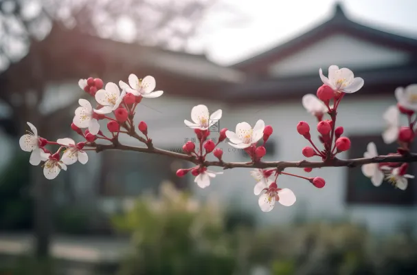 开花的中国传统梅花在阳光下摄影图壁纸
