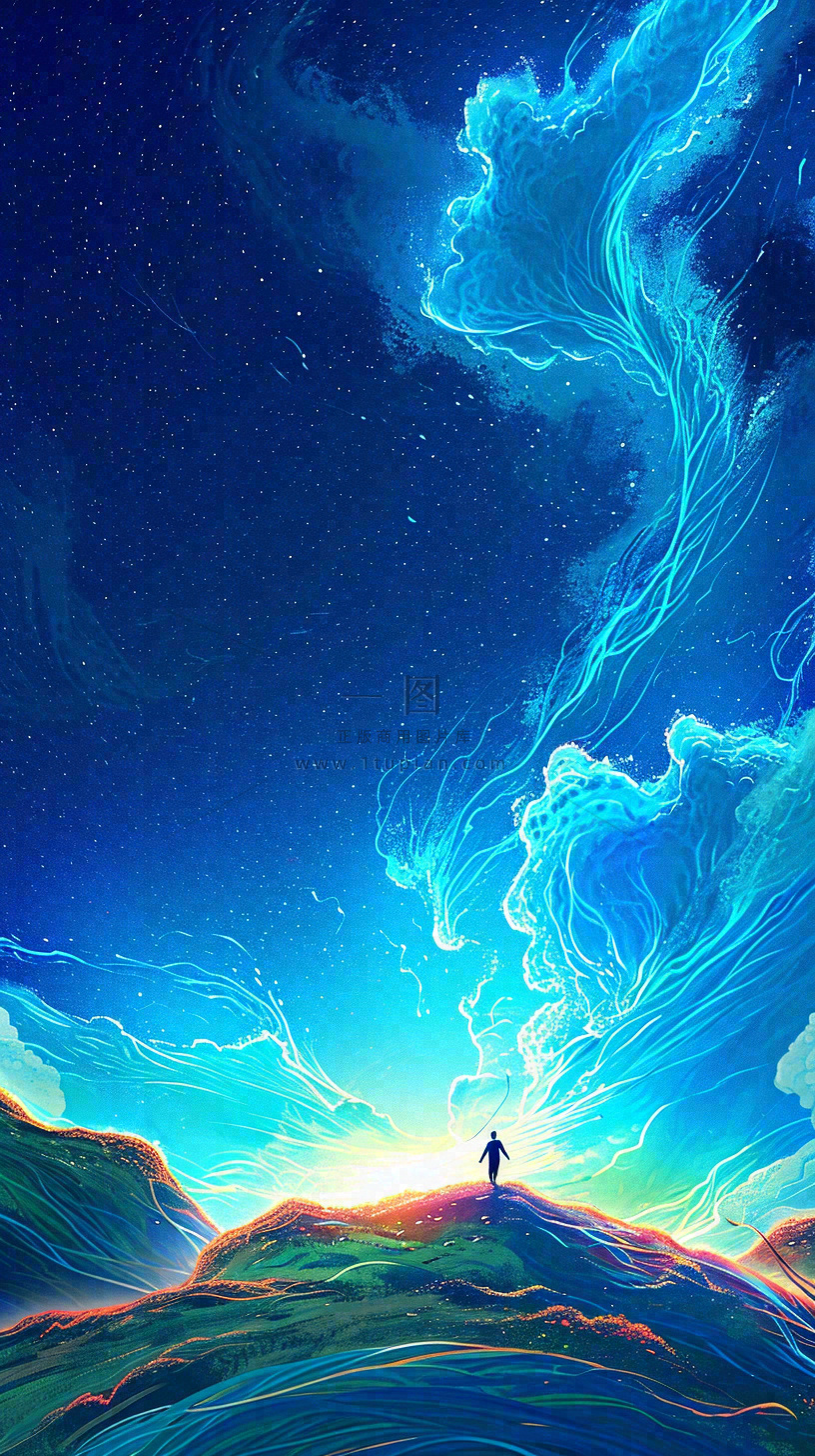 夜晚天蓝色天空科幻绚丽星空