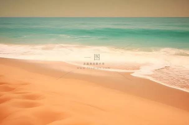 清澈的海水和沙滩，背景是波浪，浅蓝绿色和浅米色风格，简单，flickr，konica big mini，迷人，棕色和蓝色，yankeecore摄影图