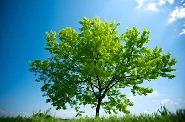 蓝天映衬下的绿树摄影图桌面壁纸