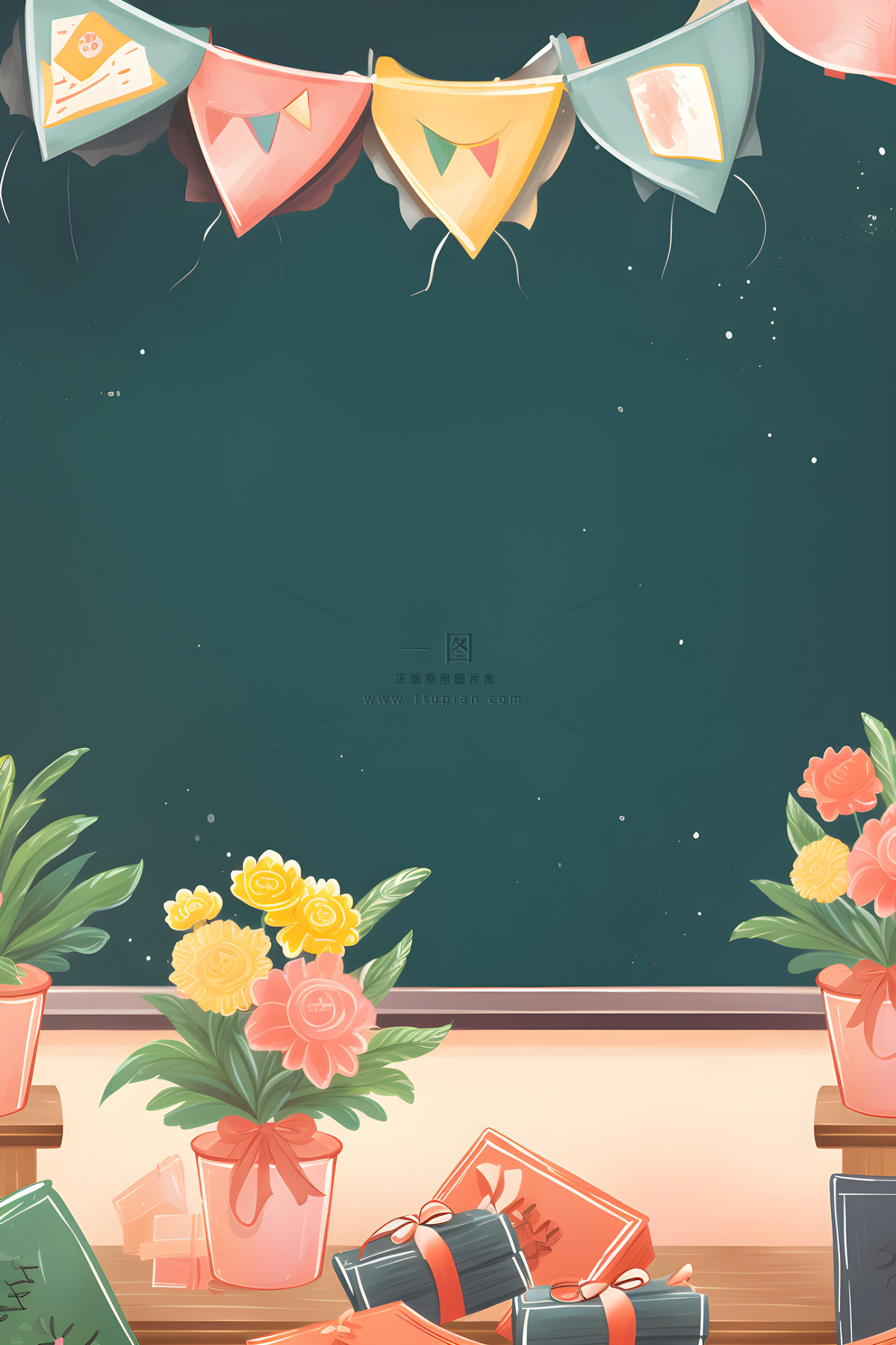 鲜花书籍黑板礼物背景