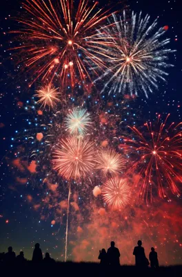 烟花五颜六色的烟花庆典新年节日暮色的天空背景摄影图