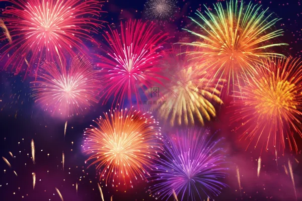 烟花五颜六色的烟花庆典新年节日暮色的天空背景摄影图