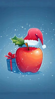 戴圣诞帽的红色苹果平安夜创意卡通插画背景