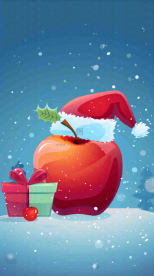 戴圣诞帽的红色苹果平安夜创意卡通插画背景