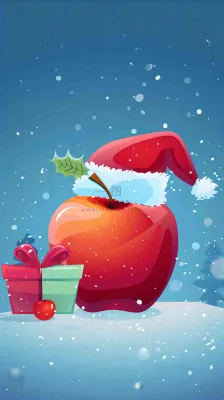 戴圣诞帽的红色苹果平安夜创意卡通插画背景
