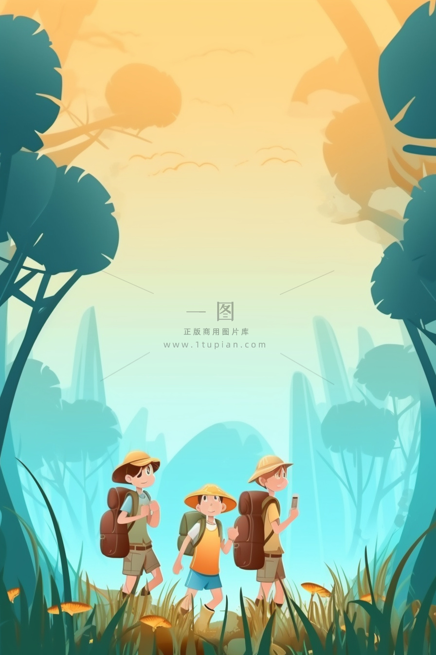 卡通儿童森林探险玩耍背景