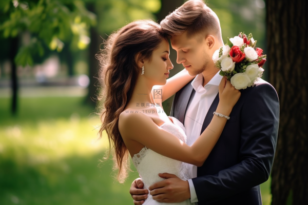 婚礼相拥的新婚夫妇浪漫摄影图