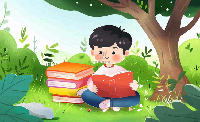 大自然阅读书本知识大树草坪世界读书日卡通插画背景
