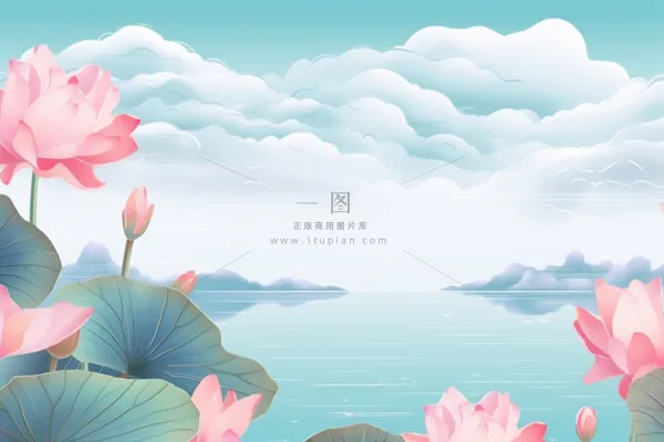 水墨山水风景国风荷花背景 水墨山水风景国风荷花背景