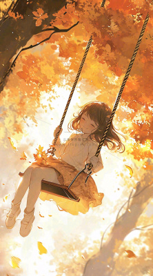 秋天落叶季节少女玩耍荡秋千,秋分儿童 秋天落叶季节少女玩耍荡秋千,秋分儿童