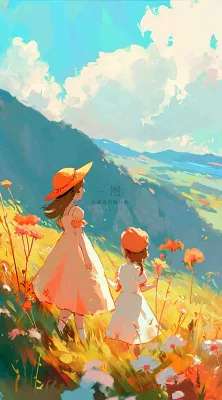 油画女孩春天踏青郊游山脉鲜花草地,春分,插画手绘 油画女孩春天踏青郊游山脉鲜花草地,春分,插画手绘