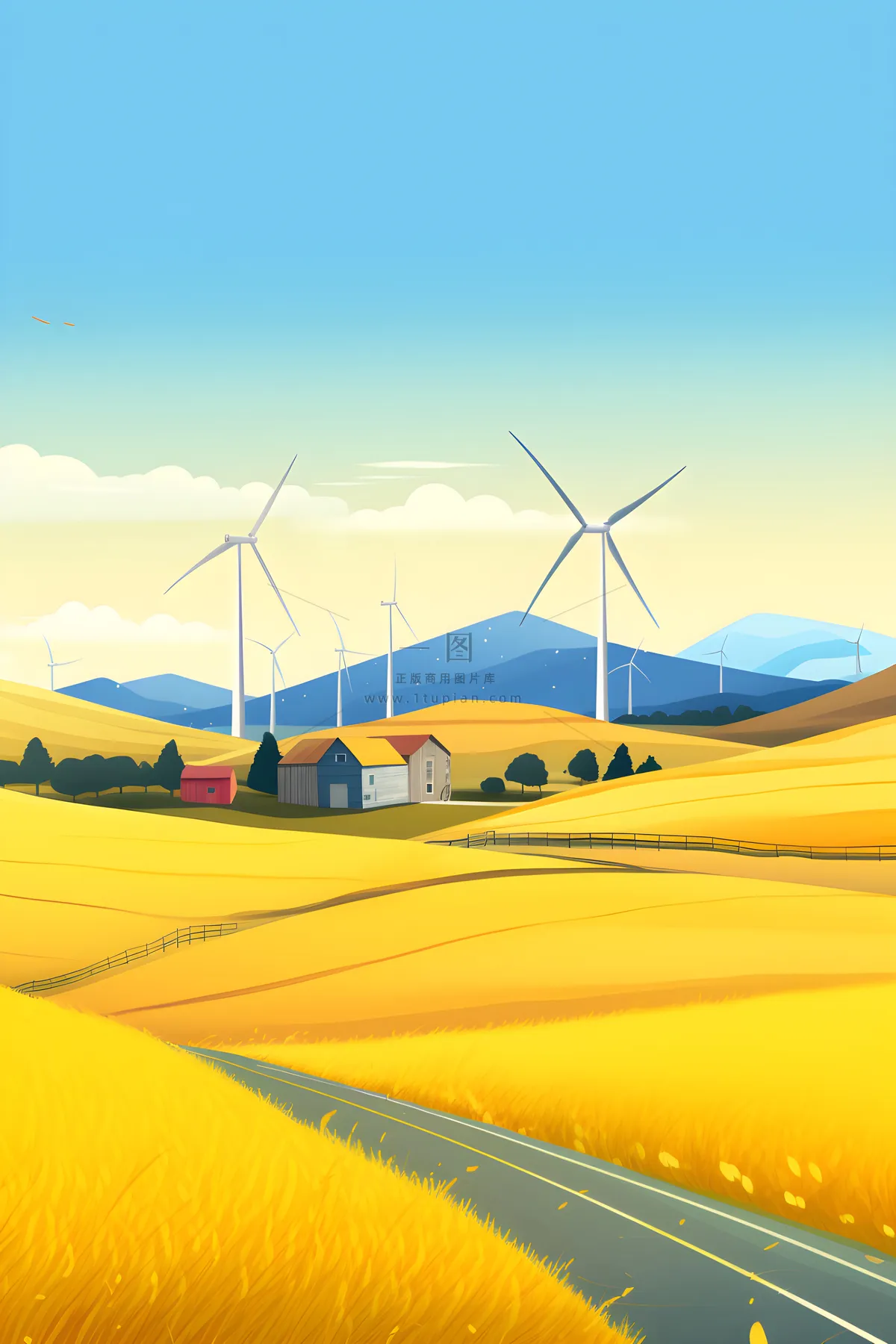 清新乡村路边插画