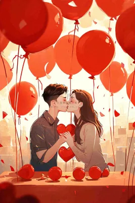 情人节爱心浪漫情侣晚餐生日蛋糕插画手绘