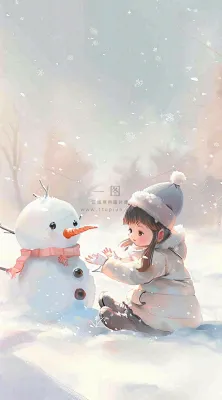 冬季白雪地堆雪人的小女孩可爱唯美大雪小雪冬至卡通插画背景 冬季白雪地堆雪人的小女孩可爱唯美大雪小雪冬至卡通插画背景