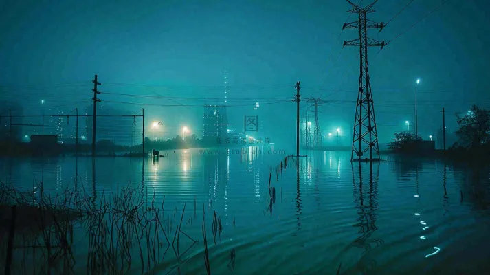 洪水自然灾害防洪预警摄影图