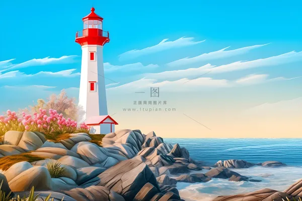 海边灯塔蓝色简约背景 海边灯塔蓝色简约背景