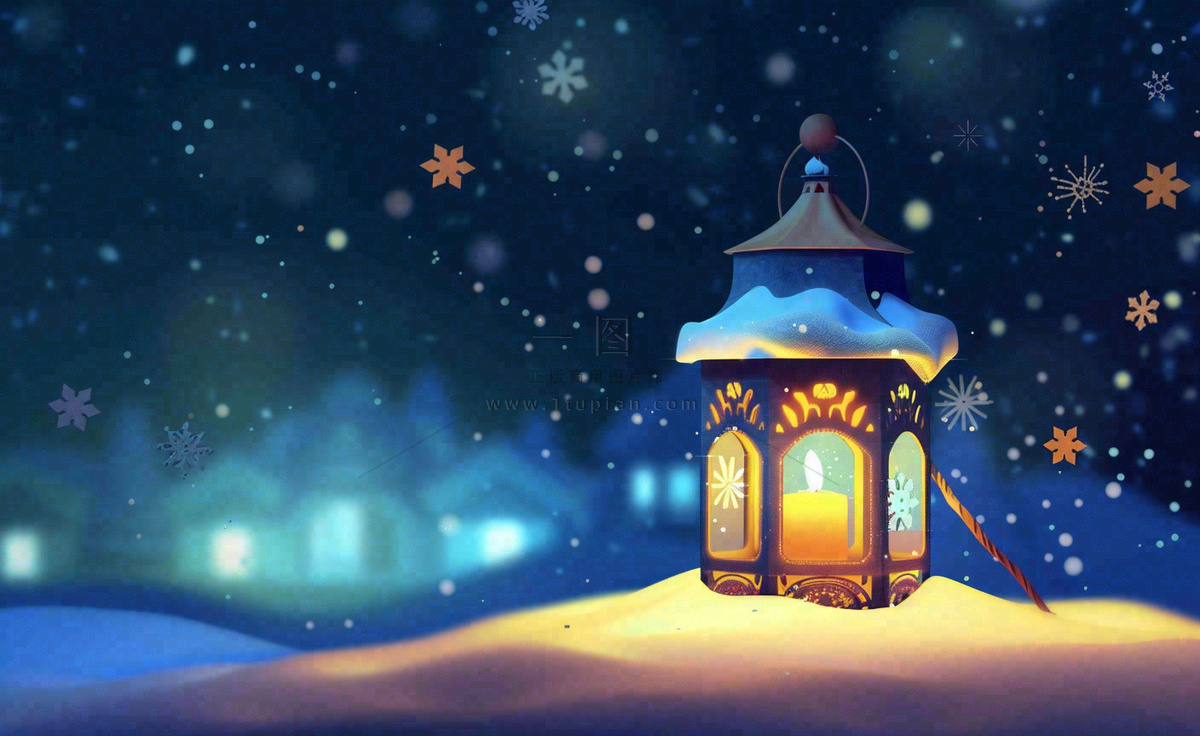 冬天夜晚雪地里的灯笼灯盏雪花温暖寒露立冬大雪插画背景