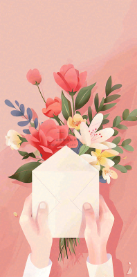 母亲节鲜花花束信封康乃馨粉色插画背景