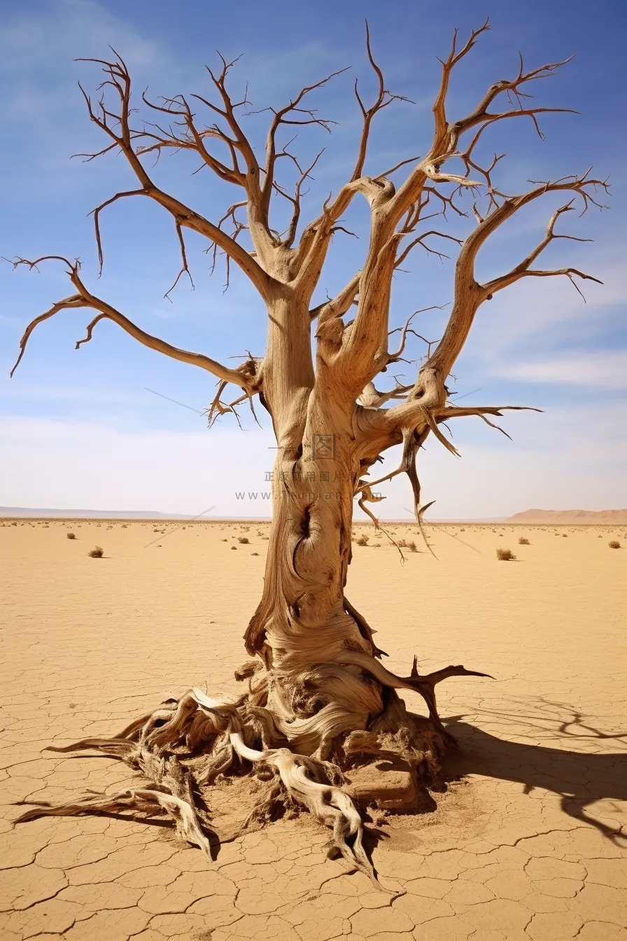 干旱干枯树木缺水干裂土地摄影图