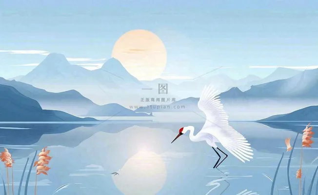 唯美白露仙鹤鸟山水风景秋天芦苇日落日出秋天插画背景 唯美白露仙鹤鸟山水风景秋天芦苇日落日出秋天插画背景