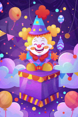 马戏团小丑表演开心紫色卡通搞怪愚人节插画背景 马戏团小丑表演开心紫色卡通搞怪愚人节插画背景