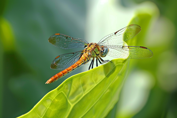 蜻蜓绿叶上停留的竹蜻蜓昆虫春天摄影图