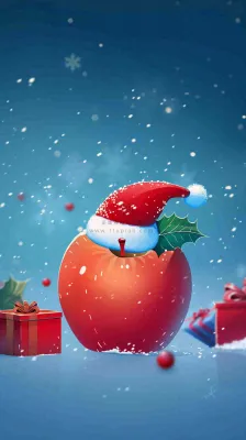 戴圣诞帽的红色苹果平安夜创意卡通插画背景 戴圣诞帽的红色苹果平安夜创意卡通插画背景