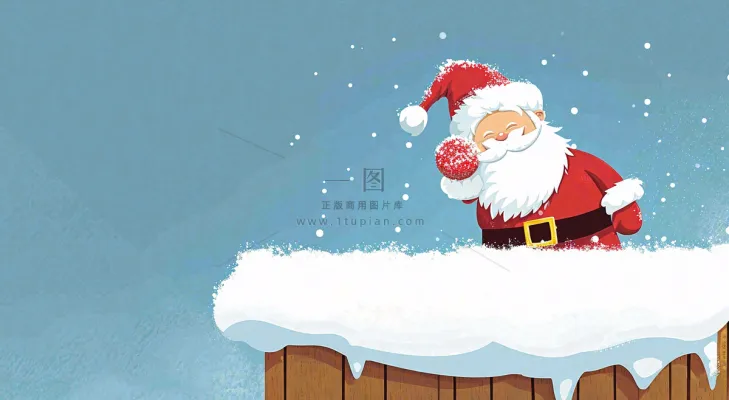 冬天圣诞老人屋顶带礼物,雪花雪屋,圣诞节卡通扁平插画 冬天圣诞老人屋顶带礼物,雪花雪屋,圣诞节卡通扁平插画