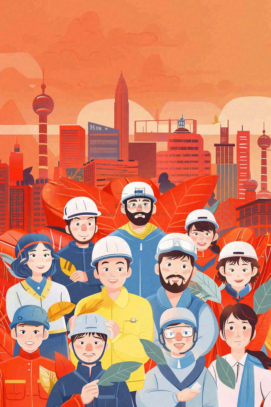 卡通插画劳动节职业人物形象插画背景