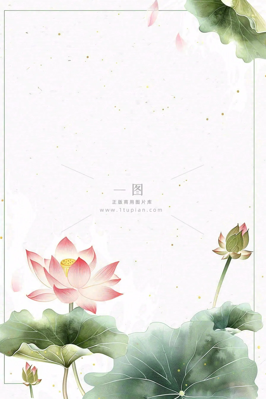 夏天荷花荷叶清凉小清新淡雅立夏夏至暑插画背景