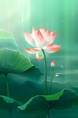 简约大气意境绿色荷花背景 简约大气意境绿色荷花背景