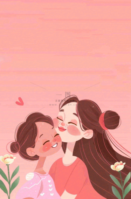 母亲节妈妈亲情抱着孩子鲜花光辉插画背景