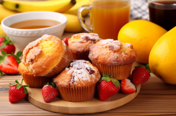 小蛋糕草莓甜点下午茶摄影图