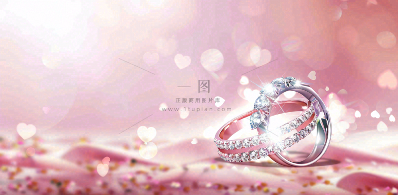 粉色羽毛爱心戒指钻石爱情情人节七夕背景