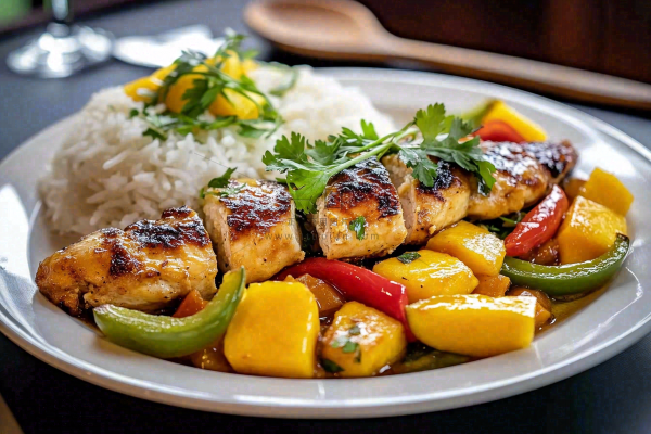 香煎鸡肉米饭香料美食摄影图