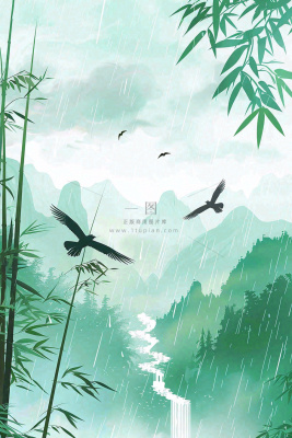 国风山水竹林磅礴山河瀑布大雁雨滴清明端午水墨插画背景 国风山水竹林磅礴山河瀑布大雁雨滴清明端午水墨插画背景