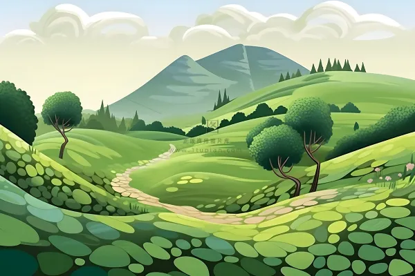 春夏森林山峰草地插画海报素材背景 春夏森林山峰草地插画海报素材背景