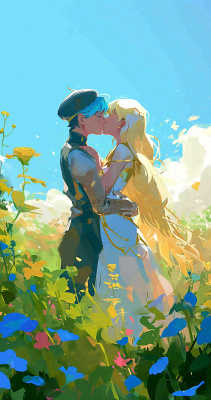 蓝天白云下情侣拥抱亲吻爱情,鲜花小草,情清新人节 蓝天白云下情侣拥抱亲吻爱情,鲜花小草,情清新人节