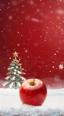 雪地里的红苹果雪花平安夜红色背景