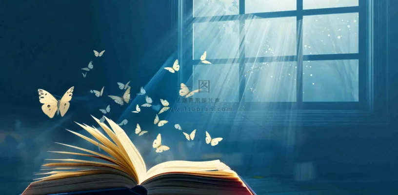 阅读书本翻开蝴蝶纷飞阳光透过窗户知识遨游世界读书日创意卡通插画背景 阅读书本翻开蝴蝶纷飞阳光透过窗户知识遨游世界读书日创意卡通插画背景