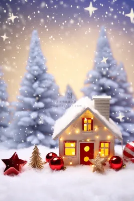 圣诞装饰白雪小房子节日摆件摄影图