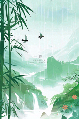 国风山水竹林磅礴山河瀑布大雁雨滴清明端午水墨插画背景 国风山水竹林磅礴山河瀑布大雁雨滴清明端午水墨插画背景