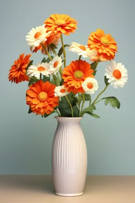 花瓶里的菊花小雏菊橘黄色家居摄影图